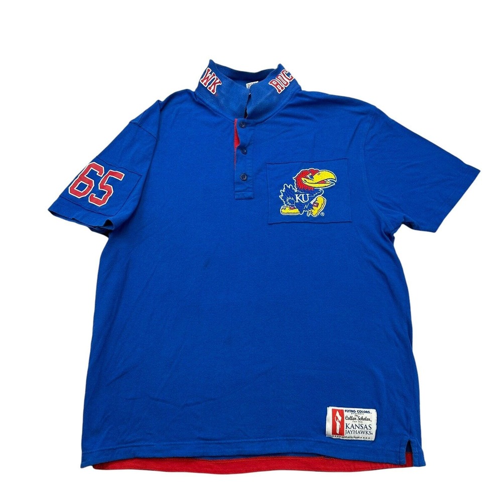 Vintage Kansas Jayhawks Shirt Mens Large L Blue Flying Colors Collar Scholar